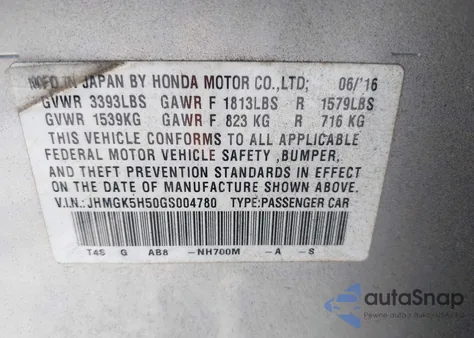 2016 Honda Fit Lx из США, поврежденный, VIN JHMGK5H50GS004780